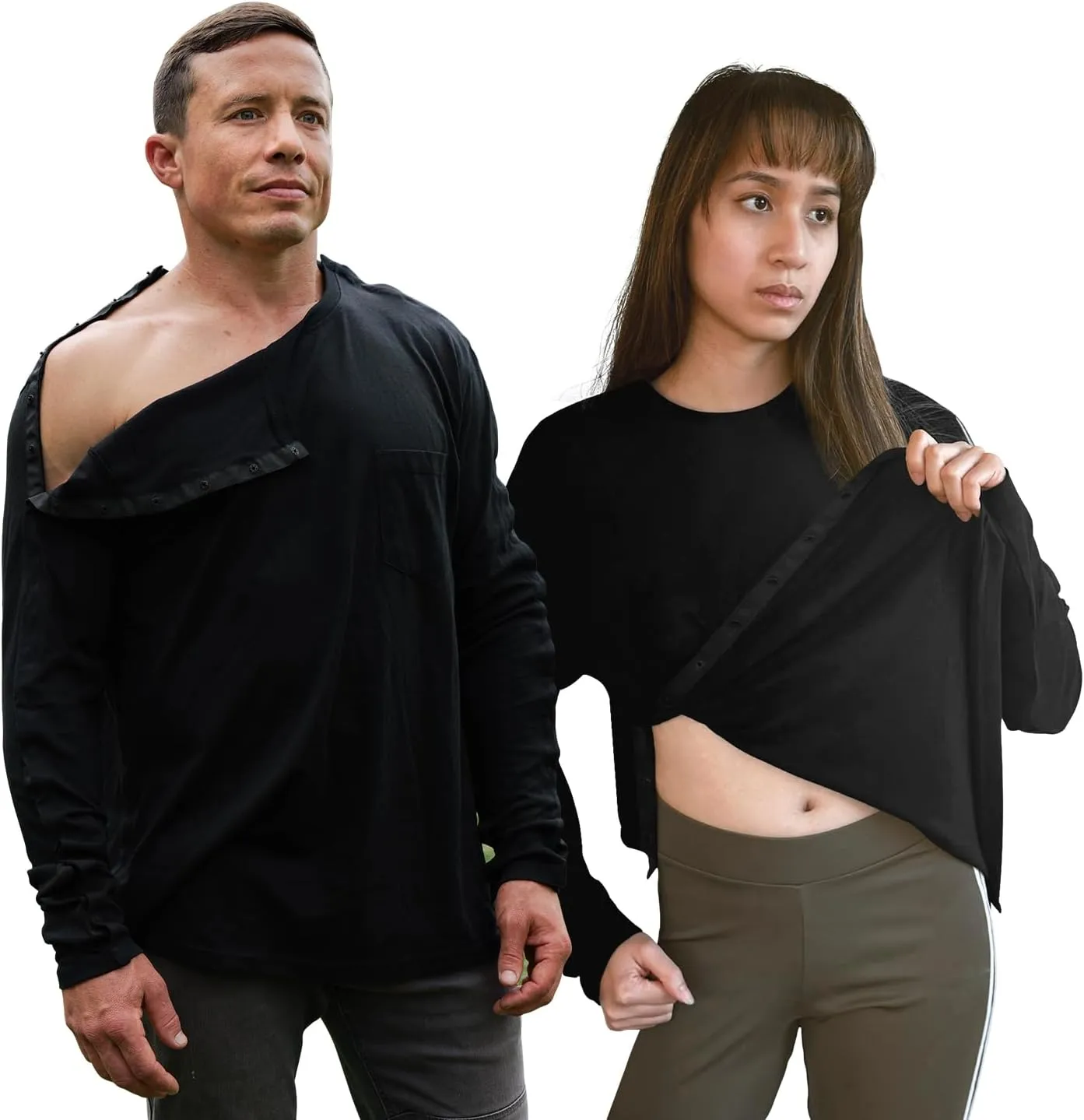 Post Shoulder Surgery Shirts for Women/Men Full Open Snap Design Recovery Clothing for Broken Arm Rotator Cuff | Unisex Fit