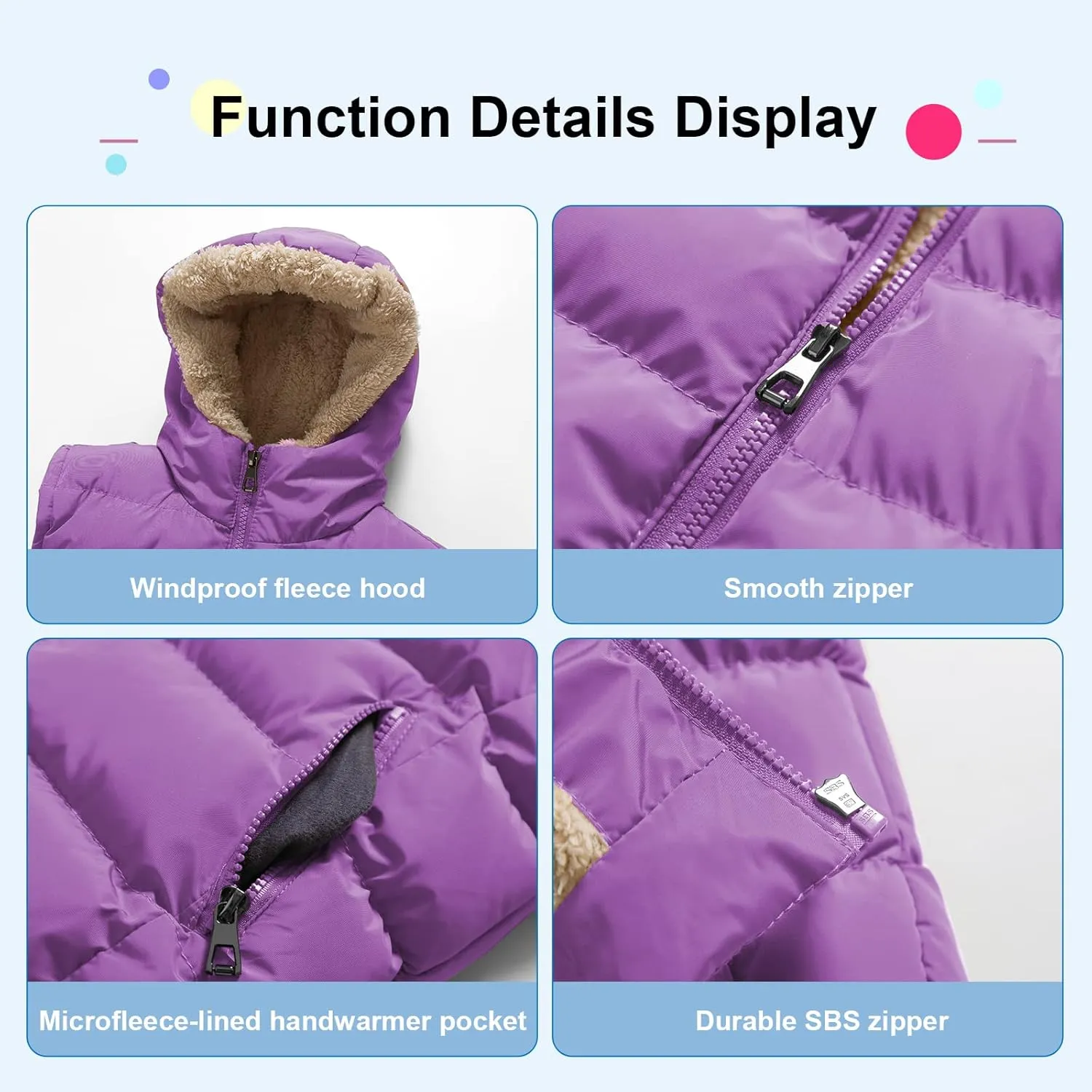 Pursky Girl's and Boy's Hooded Warm Puffer Vest Outerwear Soft Flannel Lined Insulation Waistcoat