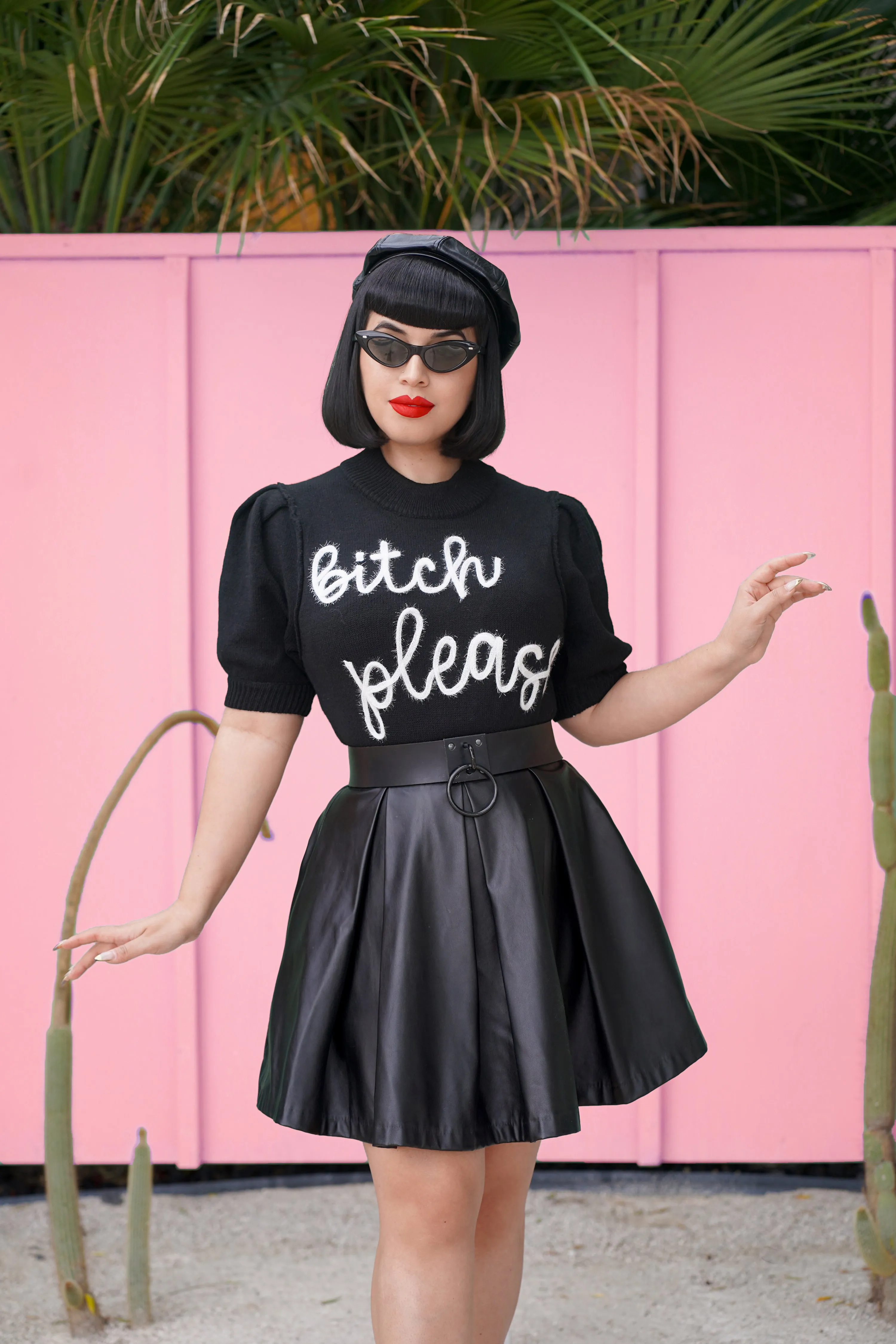 "B*tch Please" Lurex Embroidery Sweater (Black)