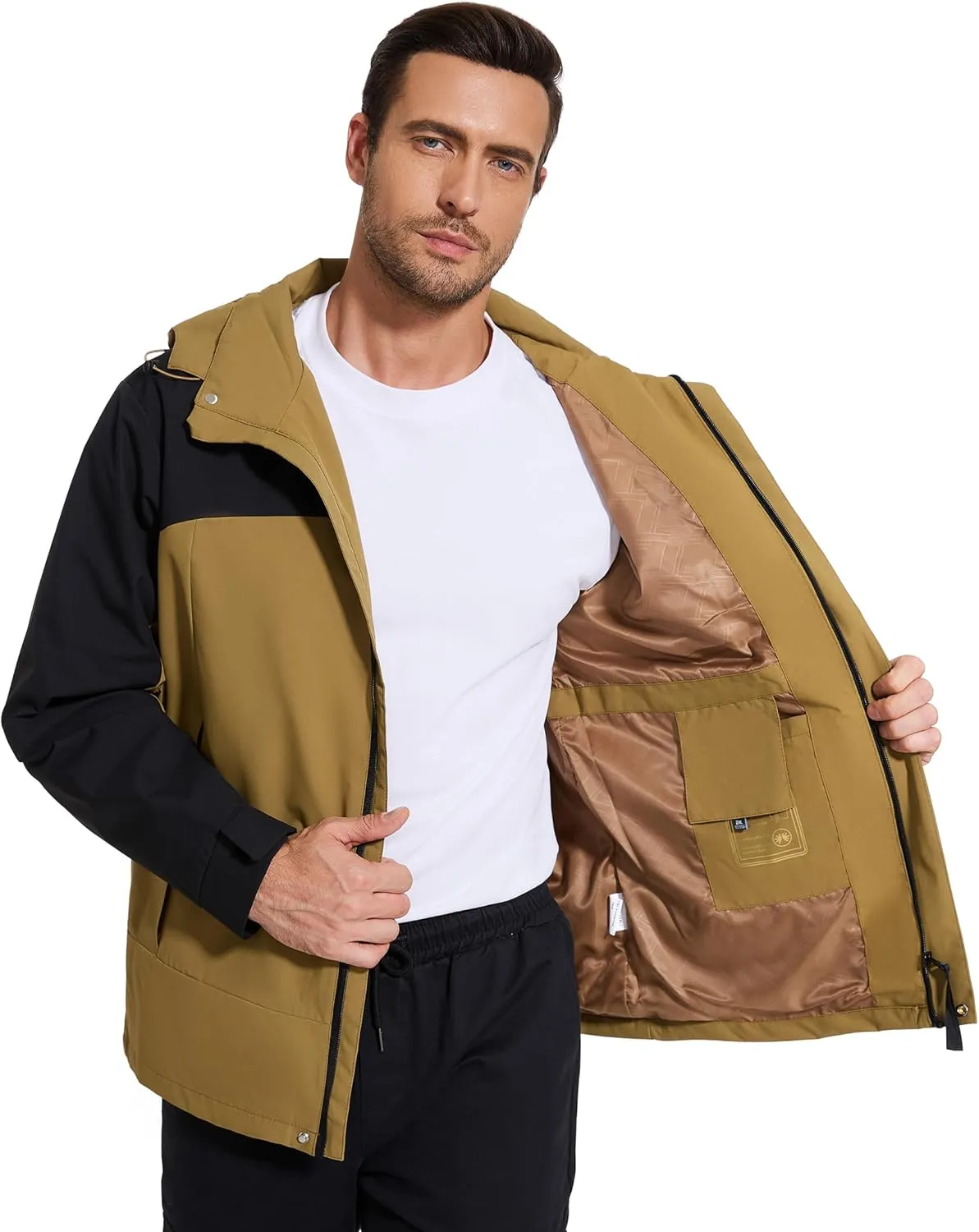 romansong 10000mm H2O Waterproof Rain Jacket Windproof Soft Shell Raincoat Windbreaker with Removable Hood