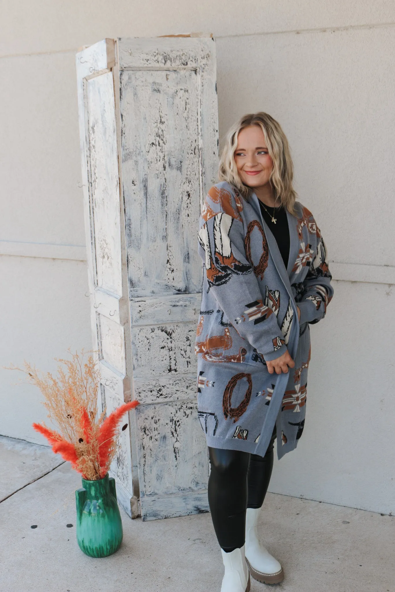 Rowdy Up Western Grey Knit Cardigan