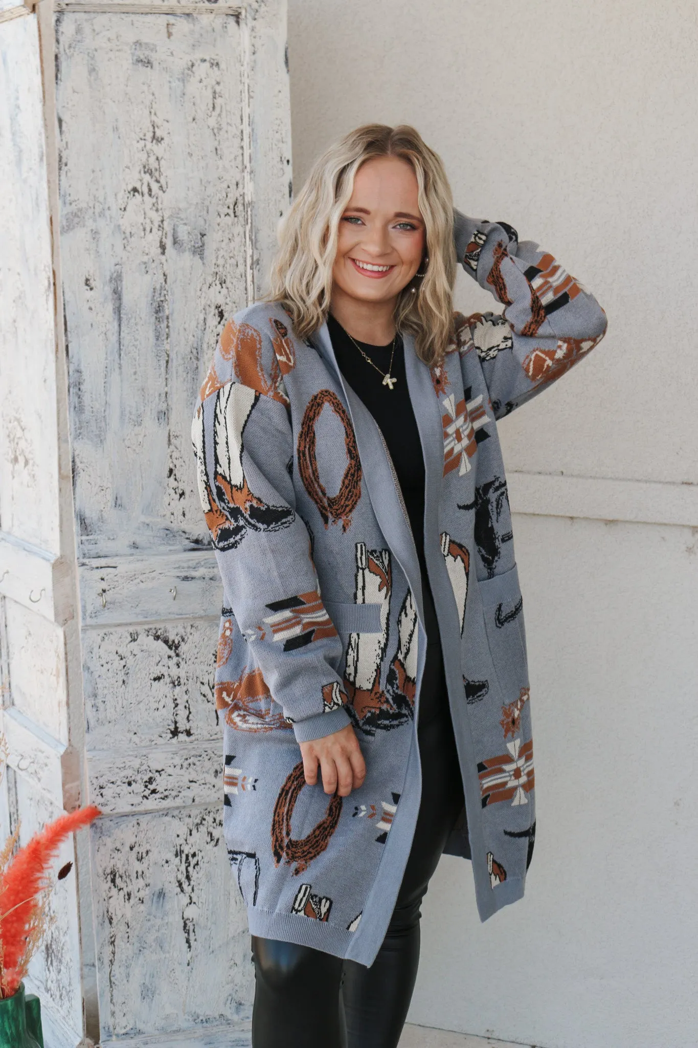 Rowdy Up Western Grey Knit Cardigan