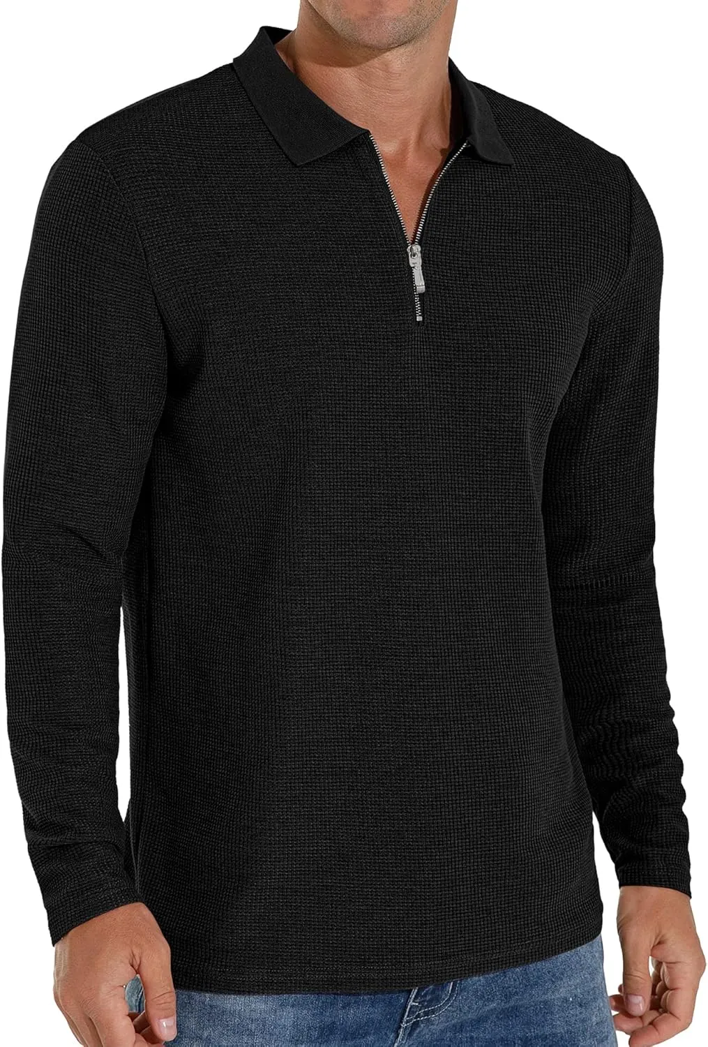 Sailwind Men's Waffle Knit Long Sleeve Casual Quarter Zip Polo Shirts