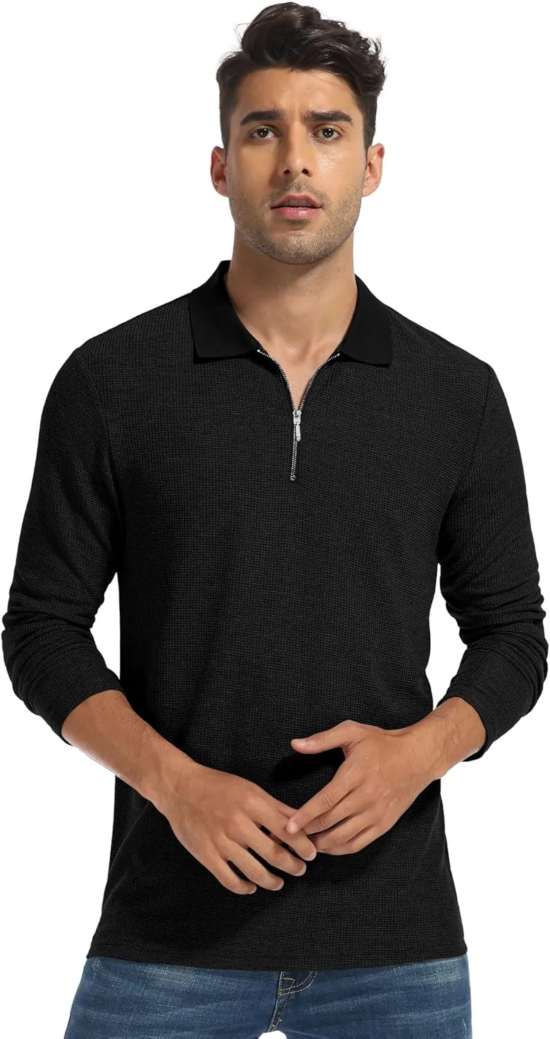Sailwind Men's Waffle Knit Long Sleeve Casual Quarter Zip Polo Shirts