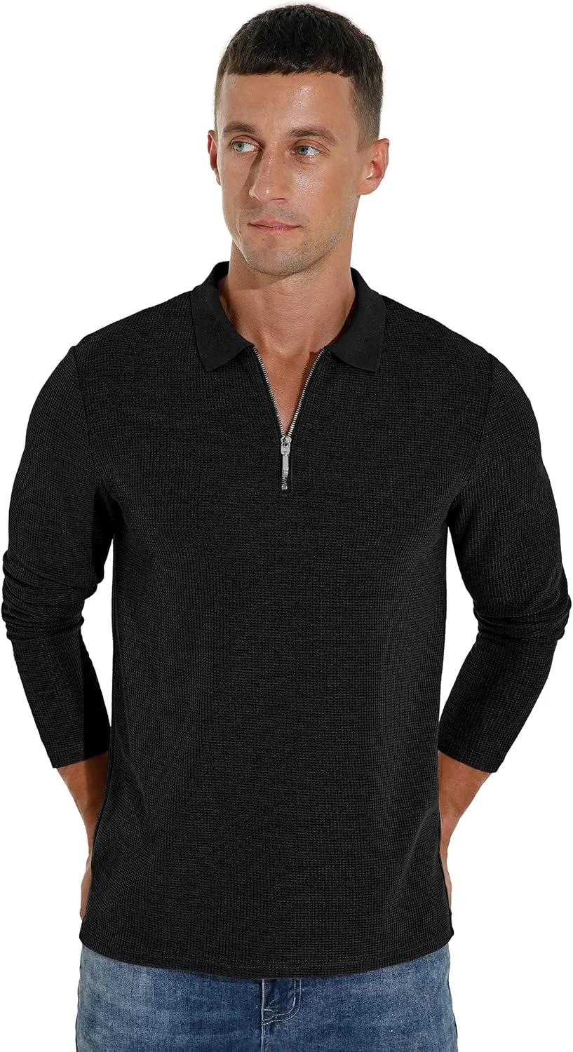 Sailwind Men's Waffle Knit Long Sleeve Casual Quarter Zip Polo Shirts