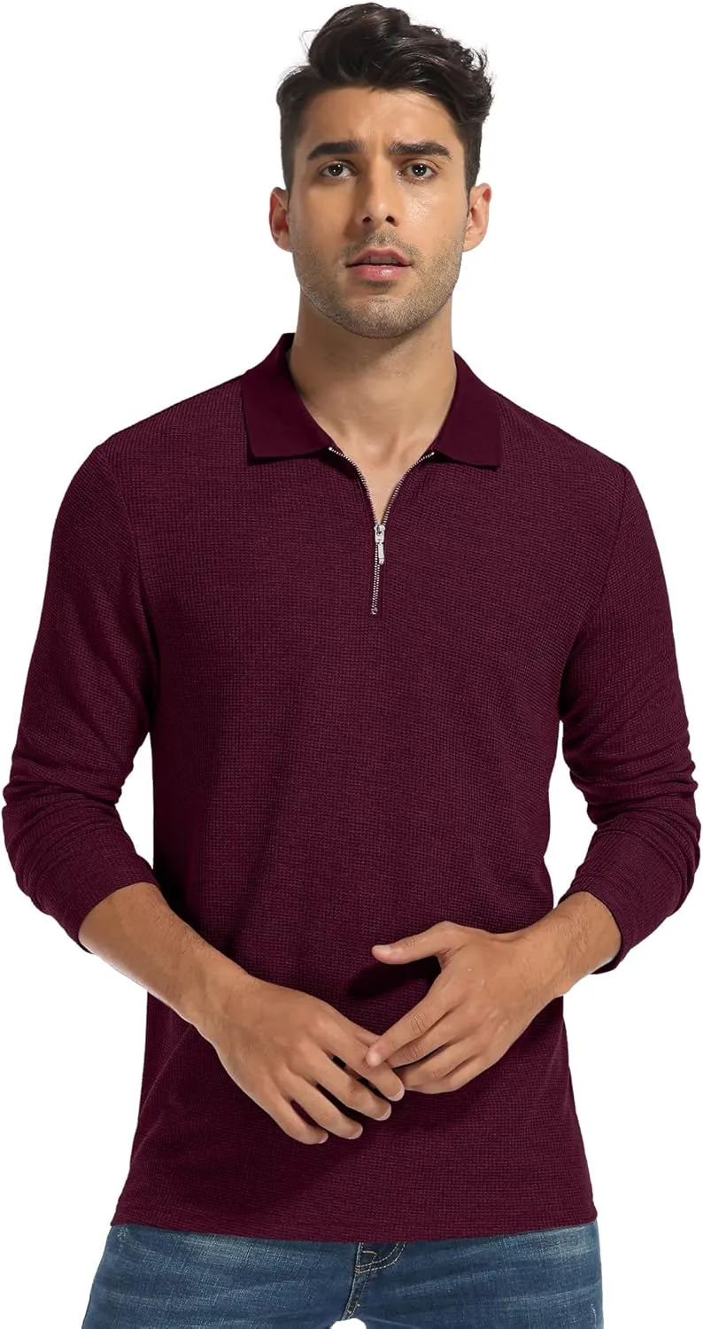 Sailwind Men's Waffle Knit Long Sleeve Casual Quarter Zip Polo Shirts
