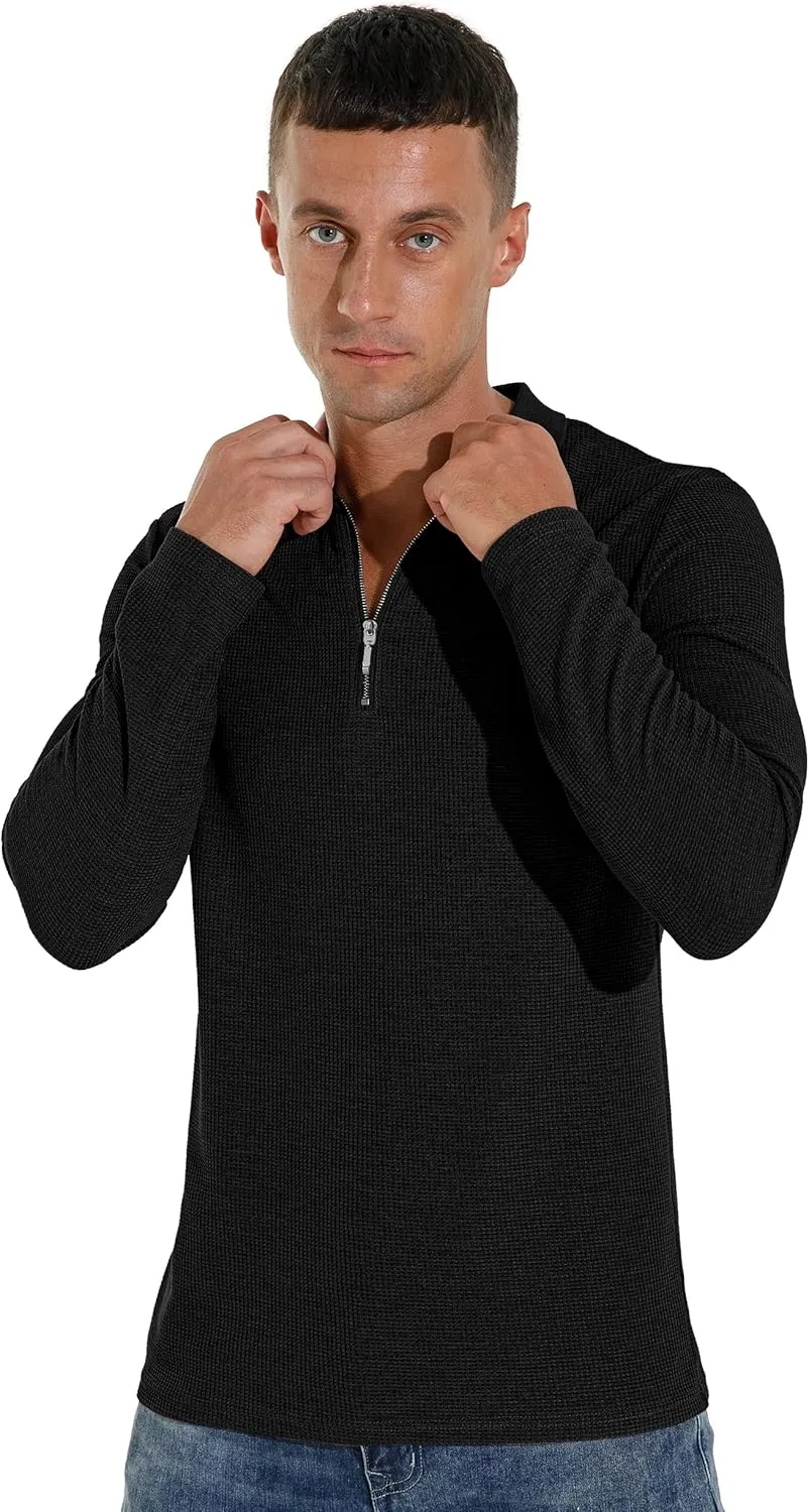 Sailwind Men's Waffle Knit Long Sleeve Casual Quarter Zip Polo Shirts
