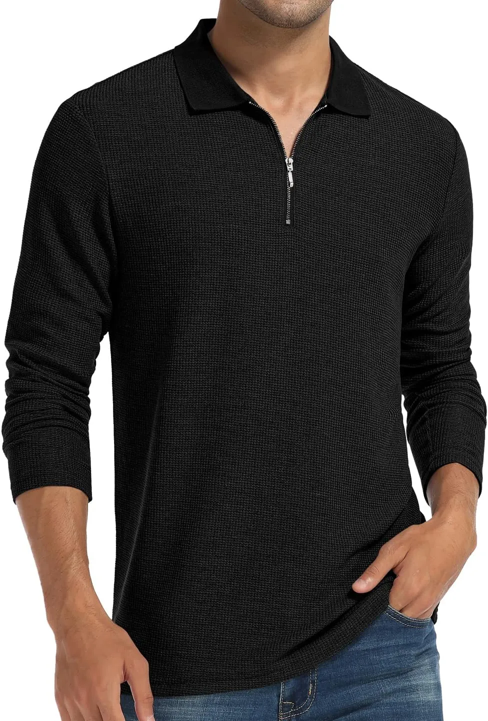 Sailwind Men's Waffle Knit Long Sleeve Casual Quarter Zip Polo Shirts