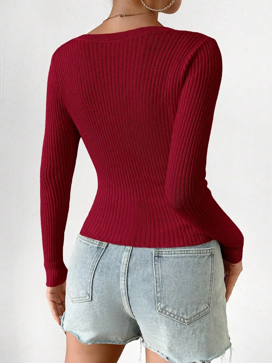SHENHE Women's Ribbed Knit Button Down V Neck Lightweight Cropped Cardigan Sweater