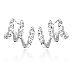 Silver Triple Crawler Hoop Earrings for Women | Cubic Zirconia Half Hoop Studs | Trendy Triple-Layer Claw Design, Cute Everyday Jewelry Gift
