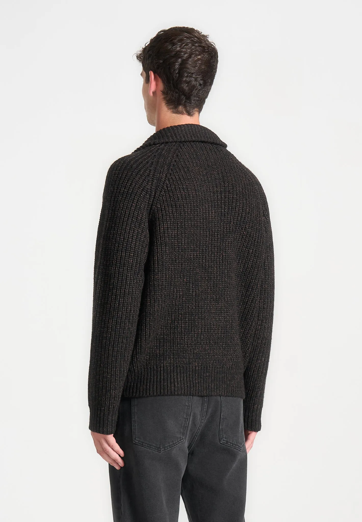 Speckled Wool Zip Up Cardigan - Black