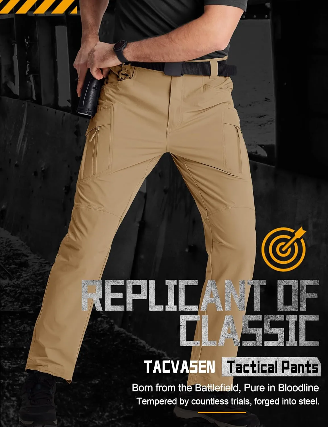 TACVASEN Men's Cargo Work Pants Construction Tactical Water Resistant Lightweight Outdoor Hiking Pants with 9 Pockets