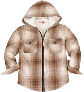 ThCreasa Boys Plaid Flannel Jackets Sherpa Lined Zip Up Long Sleeve Warm Flannel Shirt with Hood