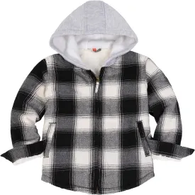 ThCreasa Unisex Toddler Boys Girls Plaid Zip Up Flannel Hooded Jacket Sherpa Lined Shacket with Hand Pockets
