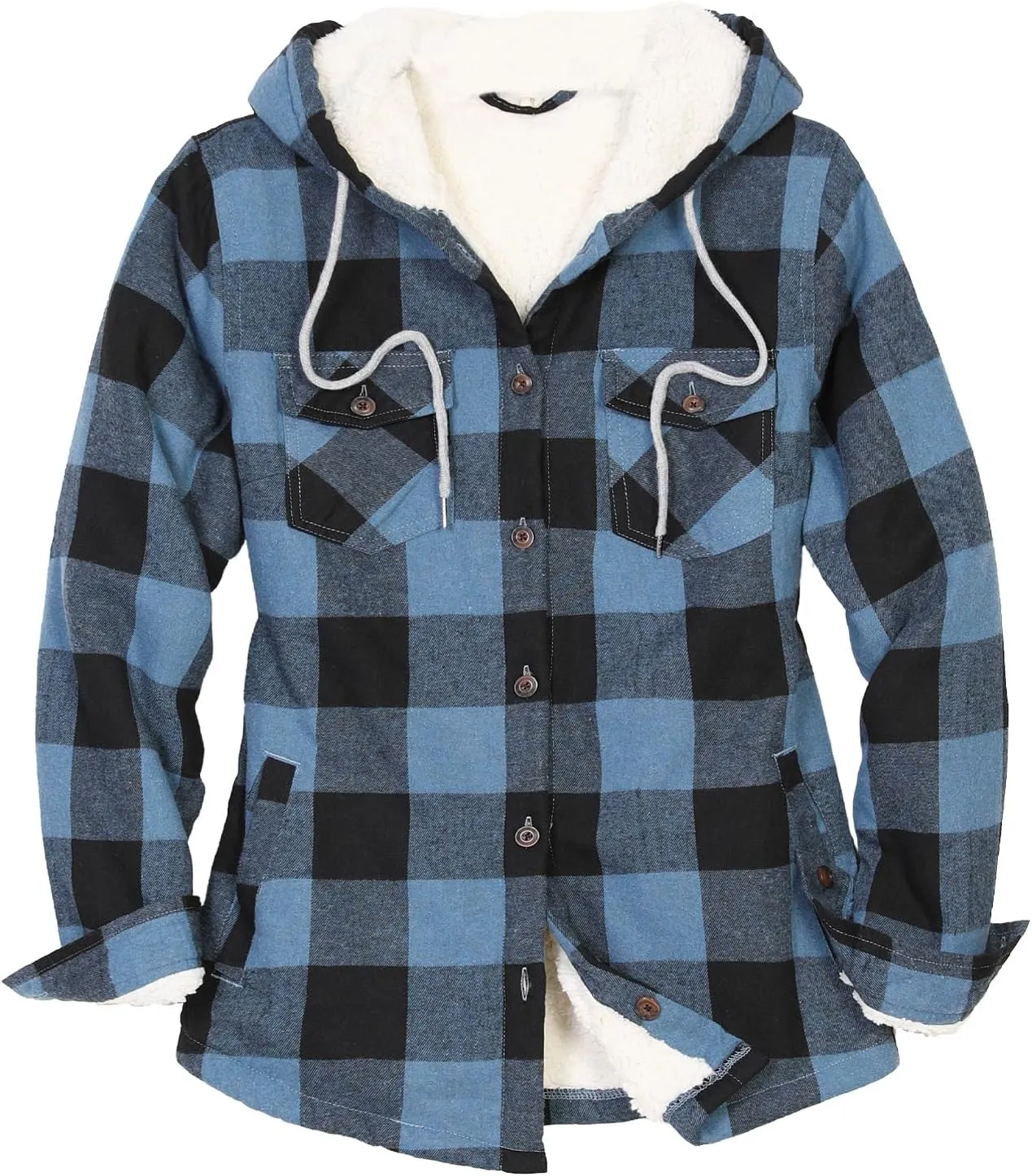 ThCreasa Womens Sherpa Lined Plaid Hooded Flannel Jacket with Hand Pockets Button Down Shirt Jackets