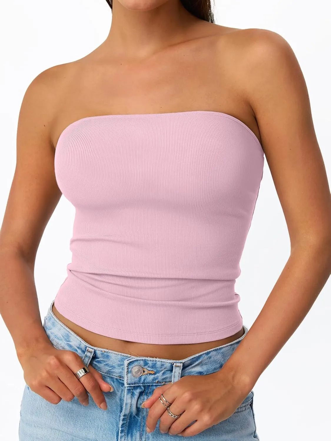 Trendy Queen Tube Tops for Women 2025 Summer Going Out Crop Ribbed Tank Bandeau Sexy Fashion Y2k Spring Sleeveless Bra