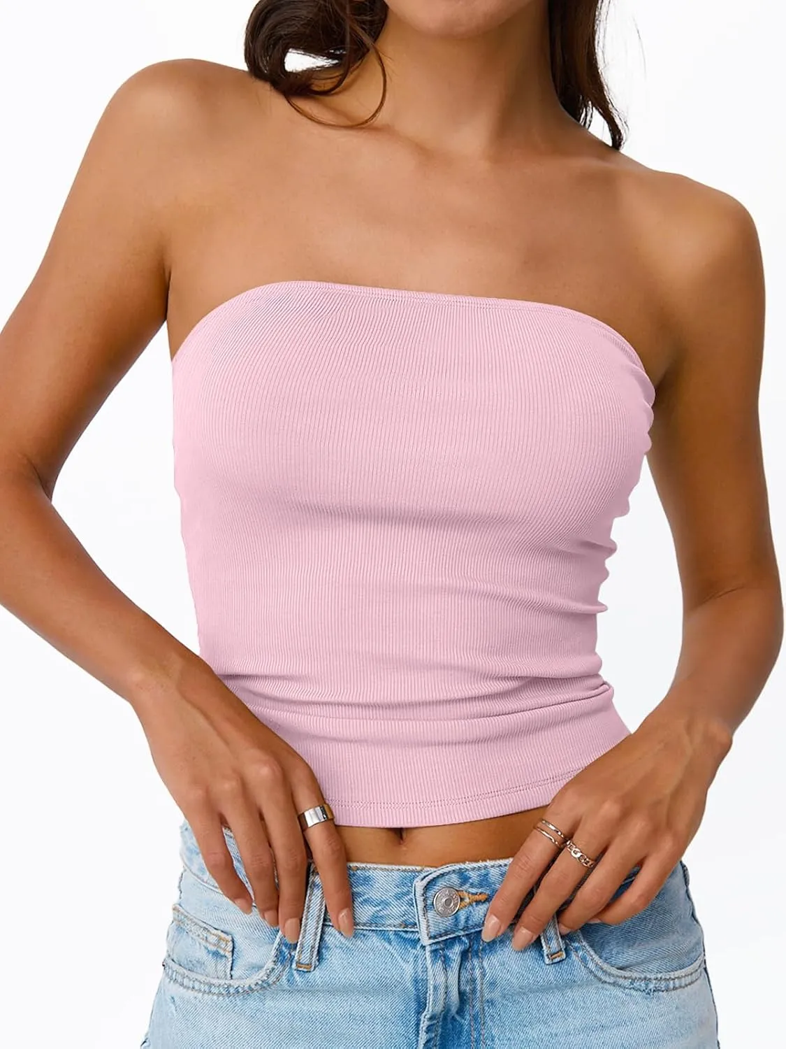 Trendy Queen Tube Tops for Women 2025 Summer Going Out Crop Ribbed Tank Bandeau Sexy Fashion Y2k Spring Sleeveless Bra