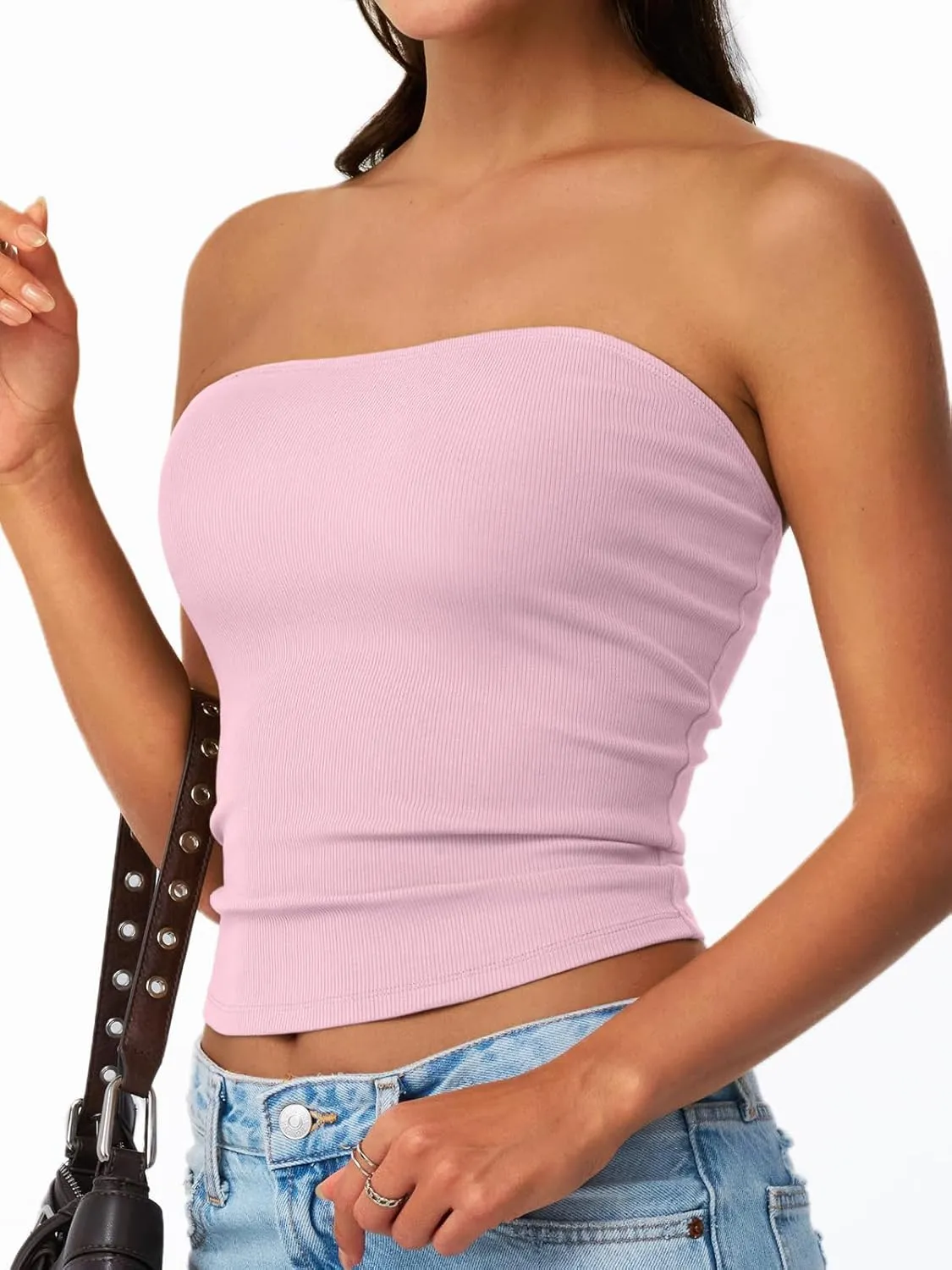 Trendy Queen Tube Tops for Women 2025 Summer Going Out Crop Ribbed Tank Bandeau Sexy Fashion Y2k Spring Sleeveless Bra
