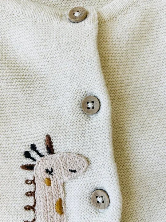 Viverano Animal Safari Embroidered Baby Cardigan Sweater
