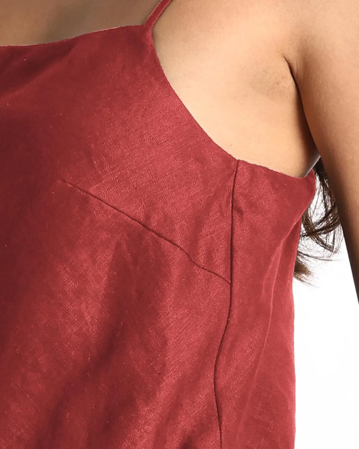 Women's Pure Linen Summer Sleeveless Spaghetti Strap Mini Dress with Lining