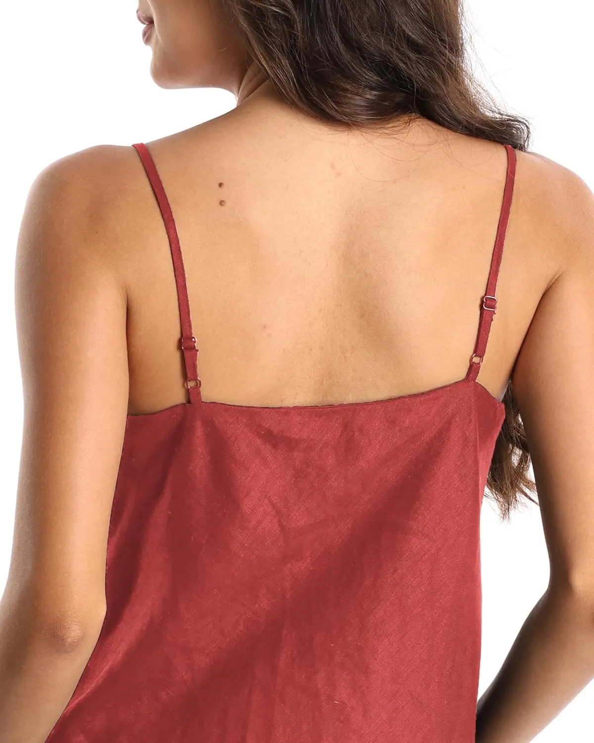 Women's Pure Linen Summer Sleeveless Spaghetti Strap Mini Dress with Lining