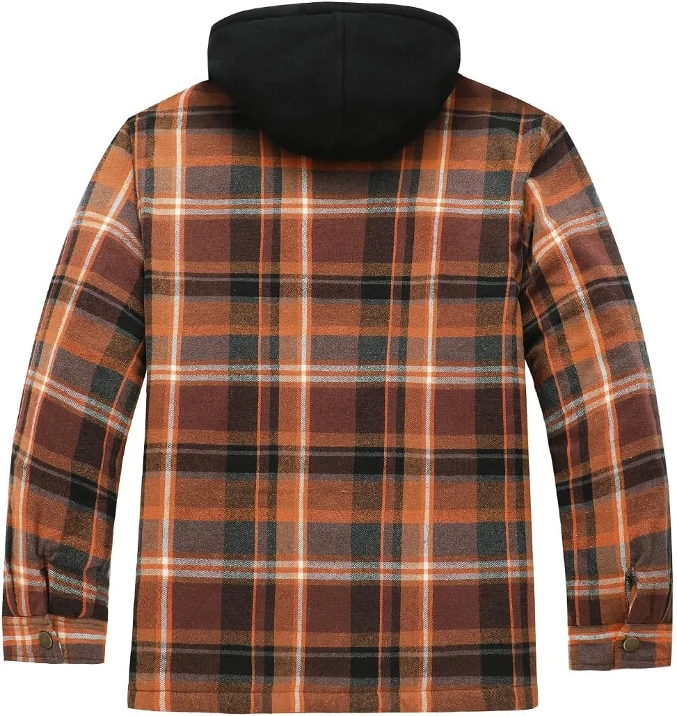 ZENTHACE Men's Thicken Plaid Hooded Flannel Shirt Jacket with Quilted Lined