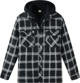 ZENTHACE Men's Thicken Plaid Hooded Flannel Shirt Jacket with Quilted Lined