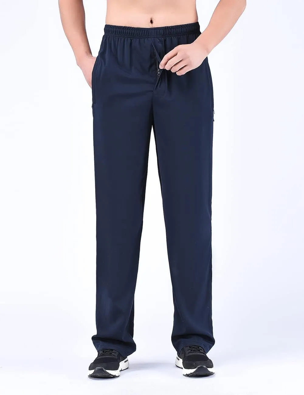 Zoulee Men's Summer Casual Zipper Fly Closure Jogger Sweatpants Quick-Drying Pants