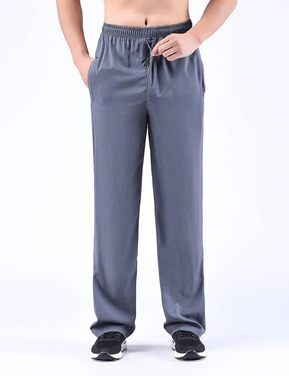 Zoulee Men's Summer Casual Zipper Fly Closure Jogger Sweatpants Quick-Drying Pants